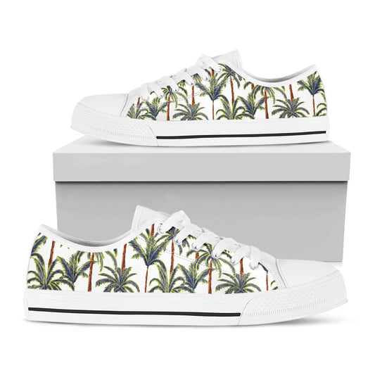 Vintage Palm Tree Beach Pattern Print White Low Top Sneakers