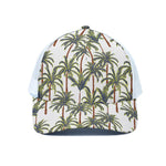 Vintage Palm Tree Beach Pattern Print White Mesh Trucker Cap