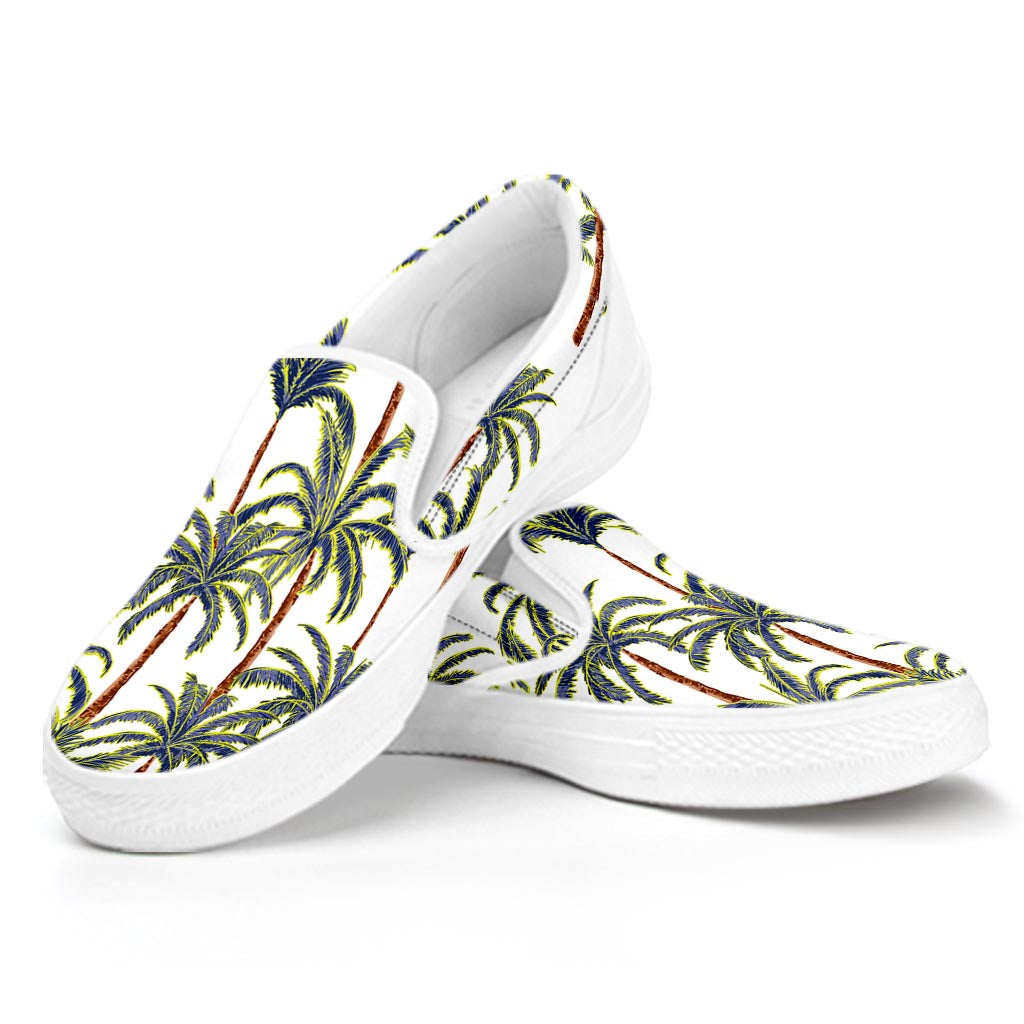 Vintage Palm Tree Beach Pattern Print White Slip On Sneakers