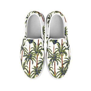 Vintage Palm Tree Beach Pattern Print White Slip On Sneakers