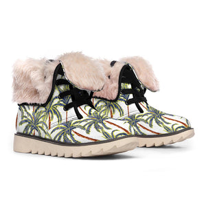 Vintage Palm Tree Beach Pattern Print Winter Boots