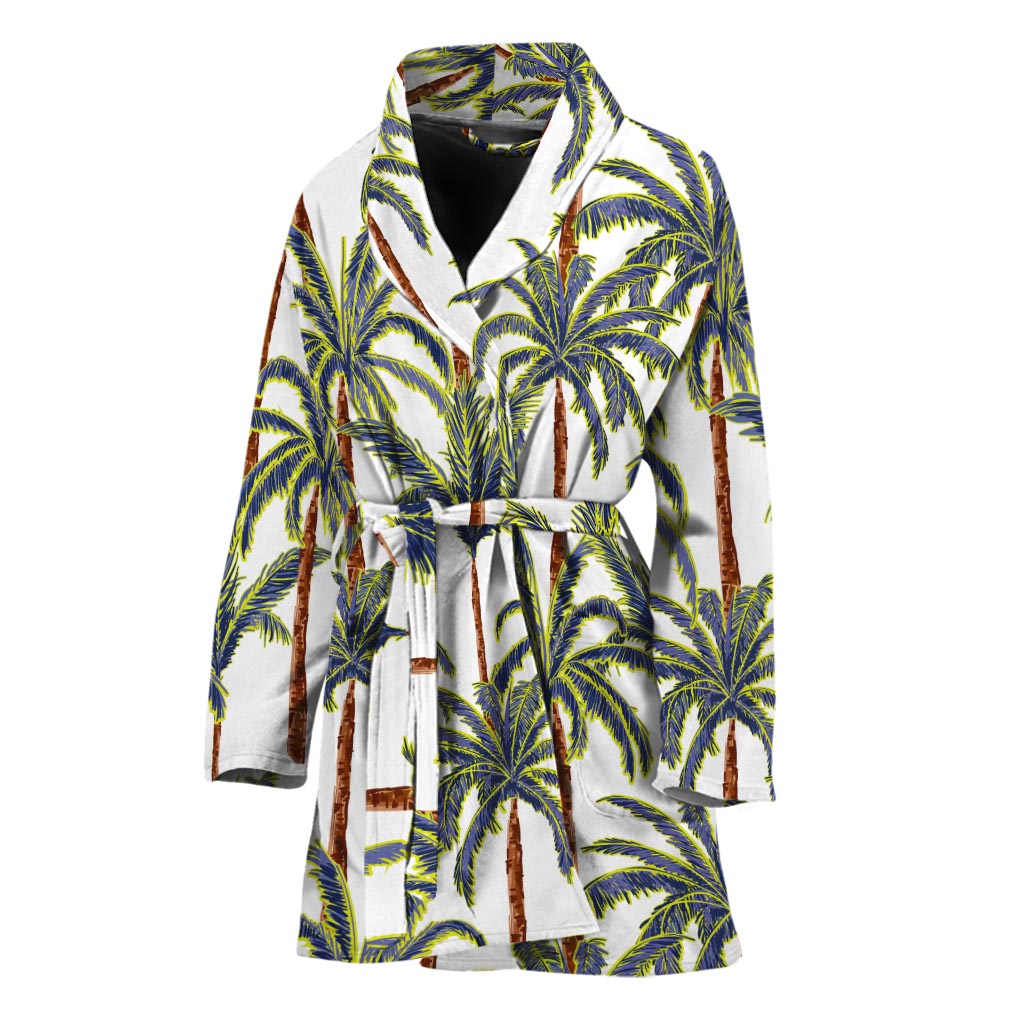 Vintage Palm Tree Beach Pattern Print Women's Bathrobe