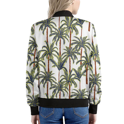 Vintage Palm Tree Beach Pattern Print Women's Bomber Jacket