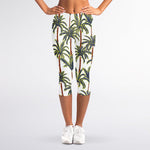 Vintage Palm Tree Beach Pattern Print Women's Capri Leggings