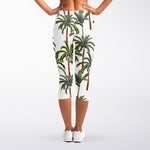 Vintage Palm Tree Beach Pattern Print Women's Capri Leggings