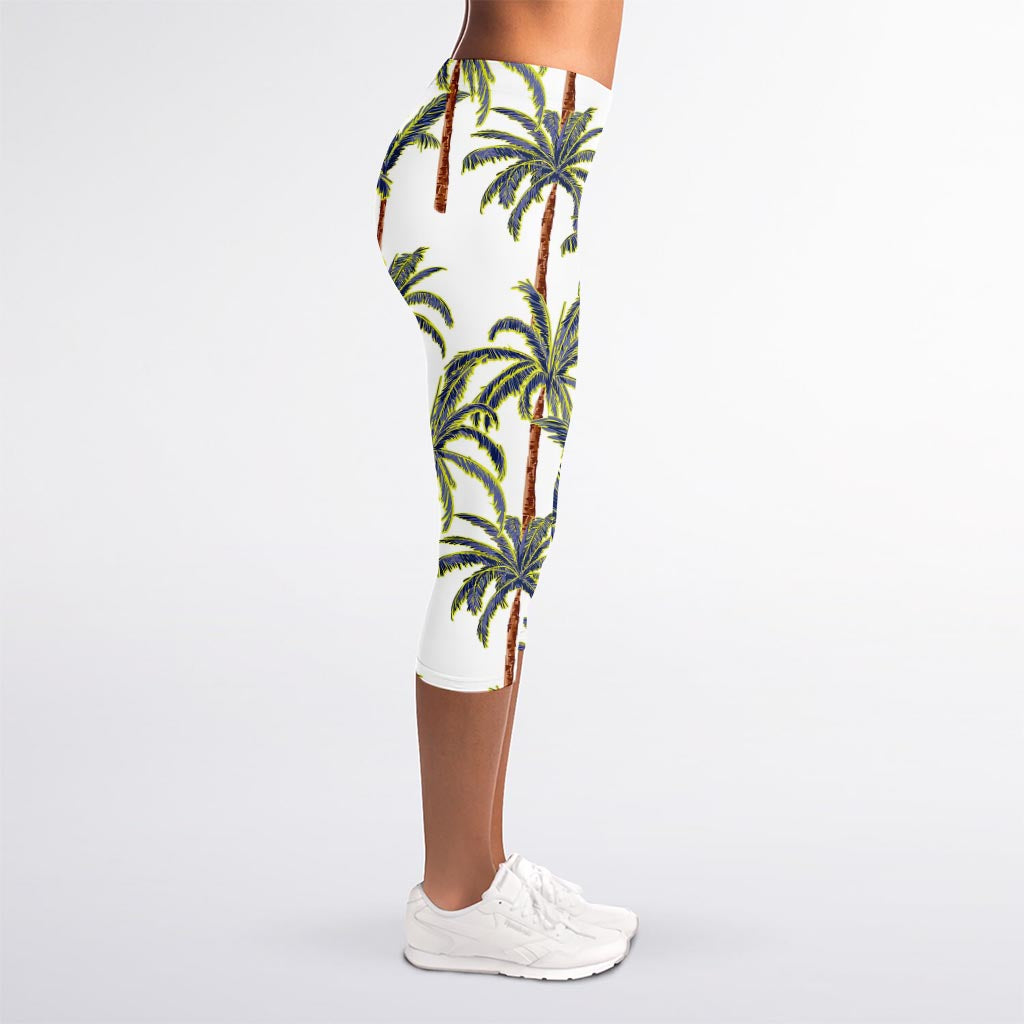 Vintage Palm Tree Beach Pattern Print Women's Capri Leggings