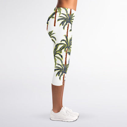 Vintage Palm Tree Beach Pattern Print Women's Capri Leggings