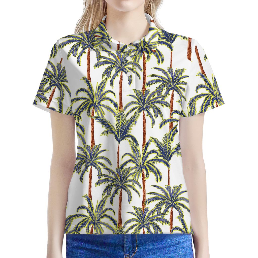 Vintage Palm Tree Beach Pattern Print Women's Polo Shirt