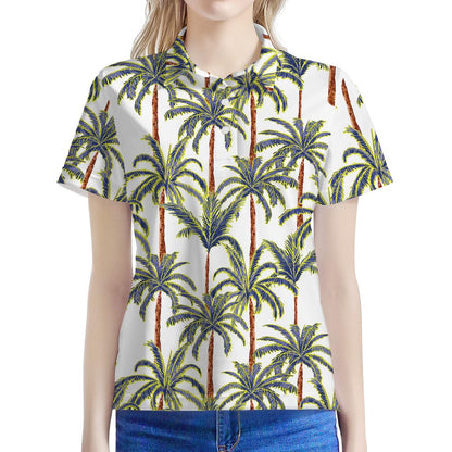 Vintage Palm Tree Beach Pattern Print Women's Polo Shirt
