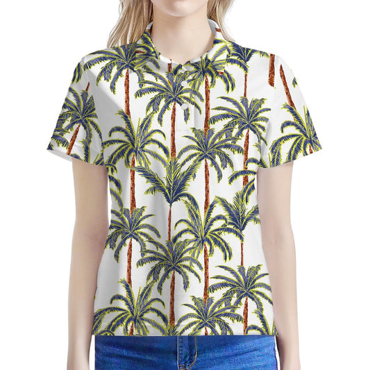 Vintage Palm Tree Beach Pattern Print Women's Polo Shirt