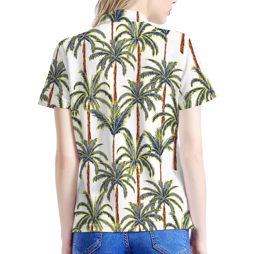 Vintage Palm Tree Beach Pattern Print Women's Polo Shirt