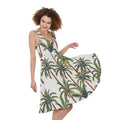 Vintage Palm Tree Beach Pattern Print Sleeveless Knee Length Dress