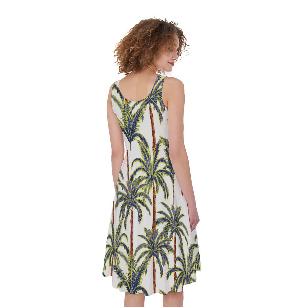 Vintage Palm Tree Beach Pattern Print Women's Sleeveless Dress