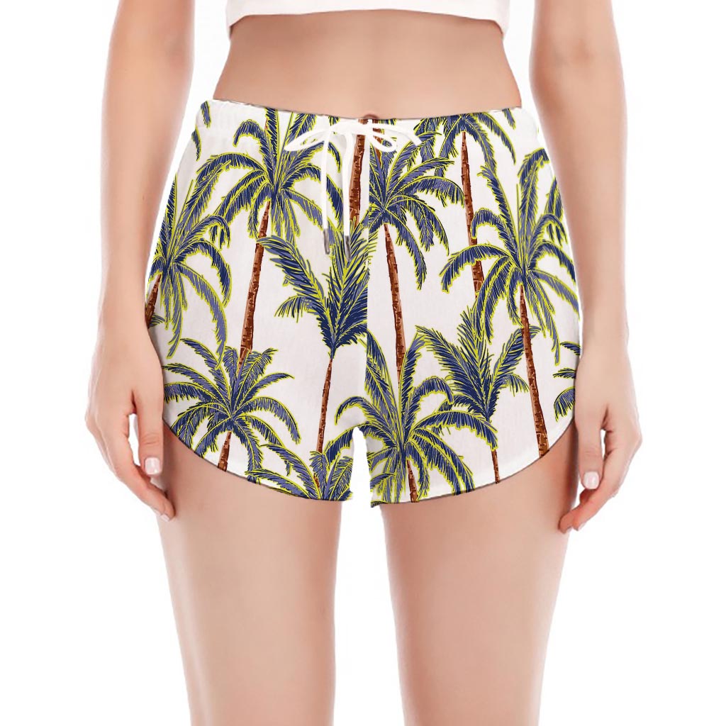 Vintage Palm Tree Beach Pattern Print Women's Split Running Shorts