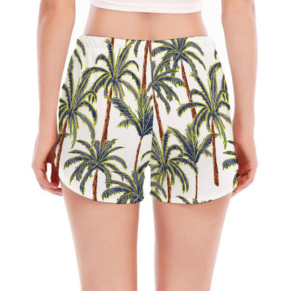 Vintage Palm Tree Beach Pattern Print Women's Split Running Shorts
