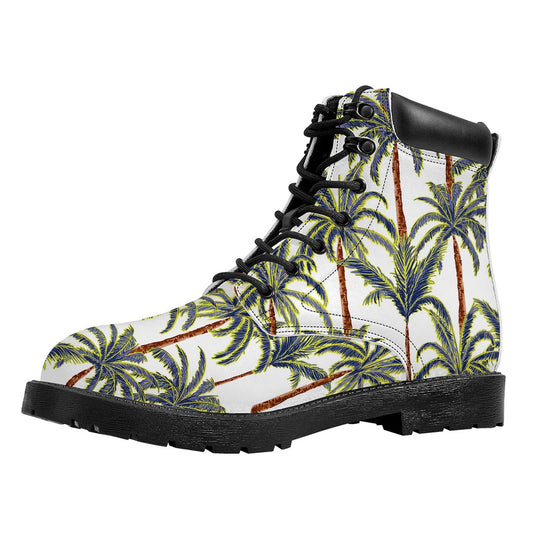 Vintage Palm Tree Beach Pattern Print Work Boots