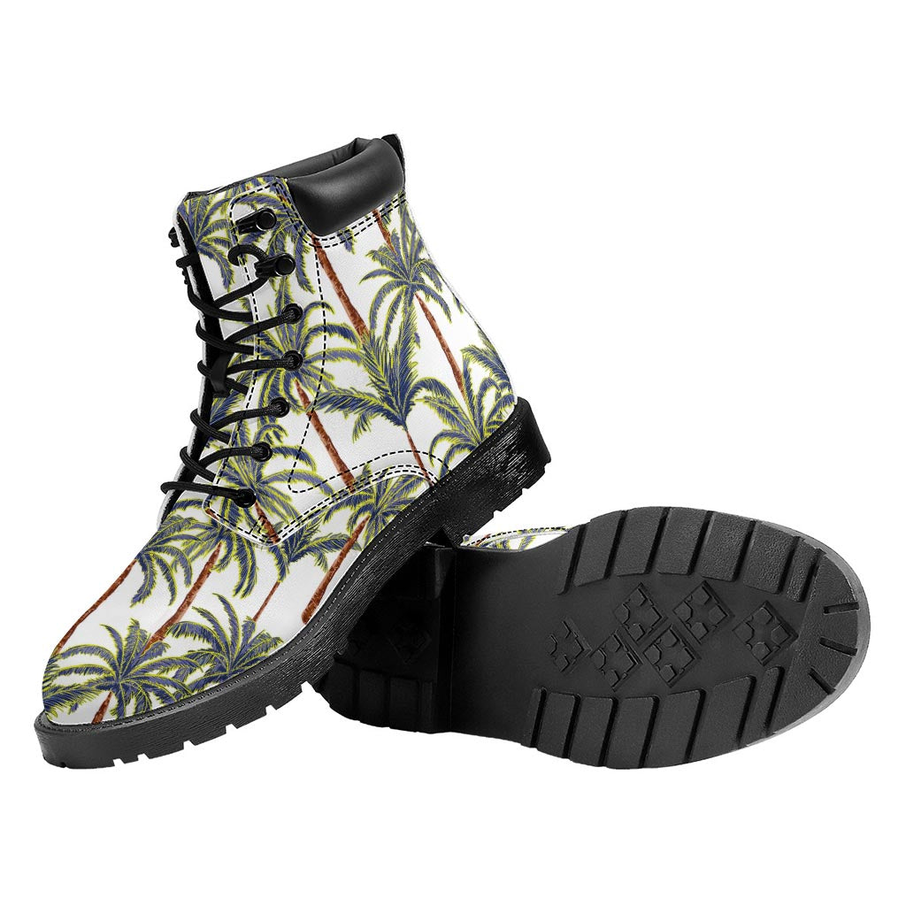 Vintage Palm Tree Beach Pattern Print Work Boots