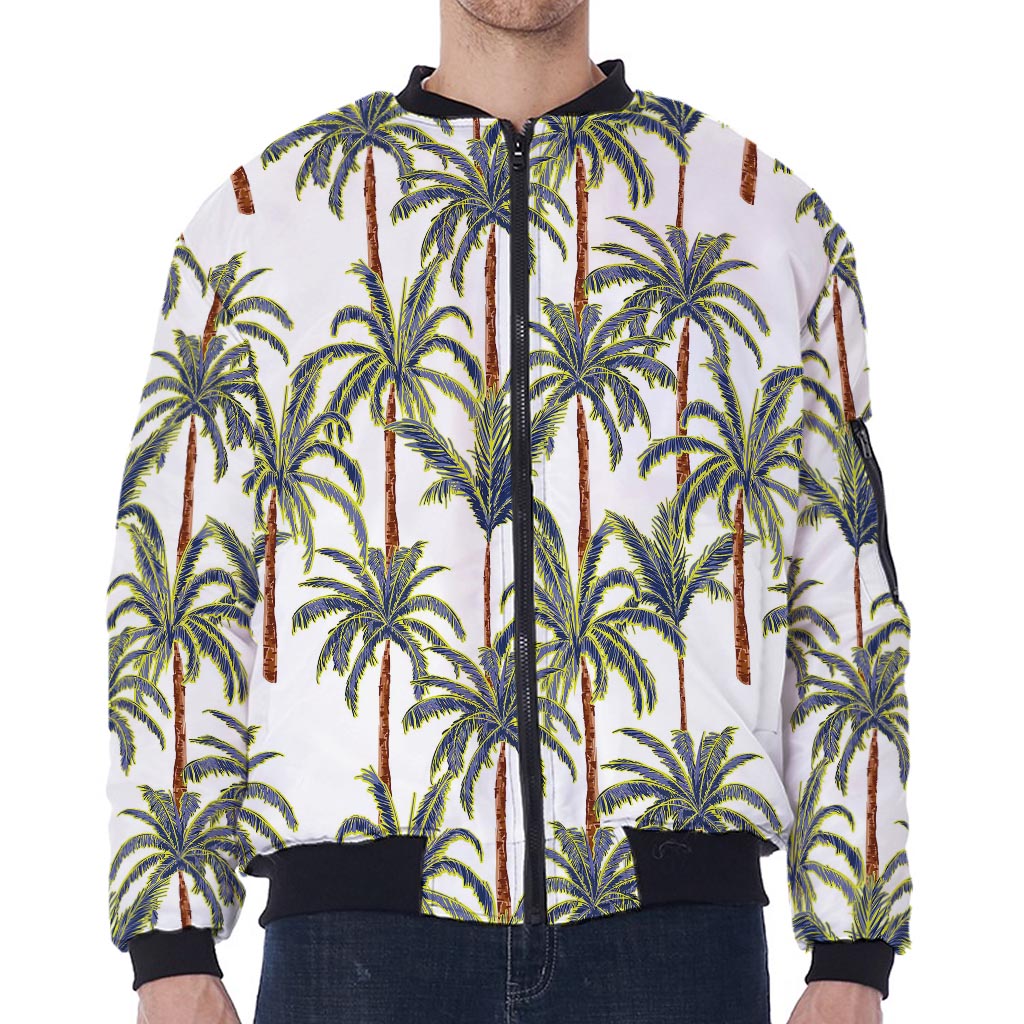 Vintage Palm Tree Beach Pattern Print Zip Sleeve Bomber Jacket