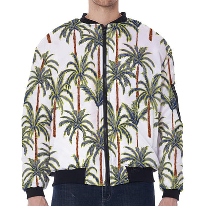 Vintage Palm Tree Beach Pattern Print Zip Sleeve Bomber Jacket