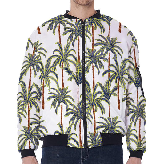 Vintage Palm Tree Beach Pattern Print Zip Sleeve Bomber Jacket