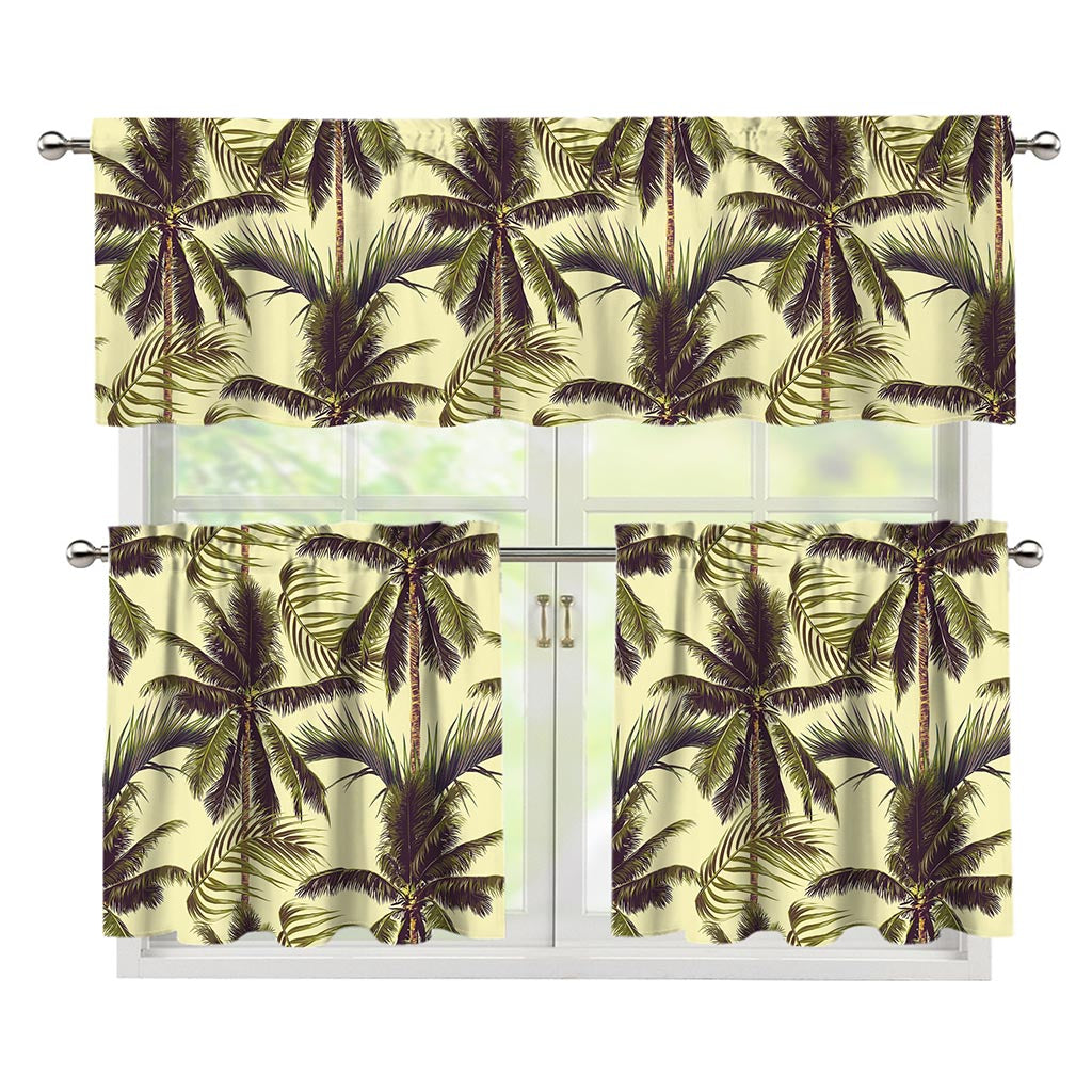 Vintage Palm Tree Pattern Print 3 Piece Kitchen Curtains