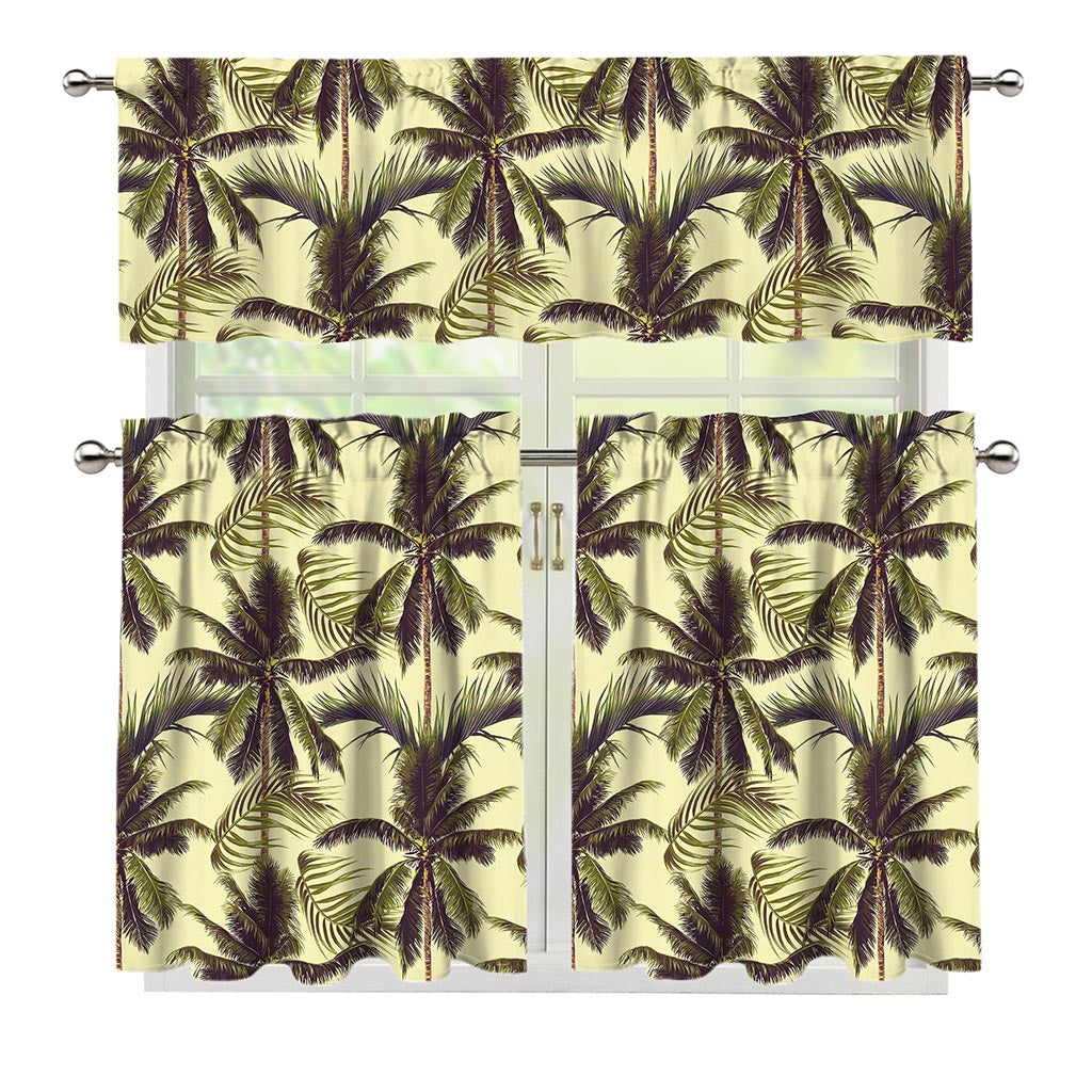 Vintage Palm Tree Pattern Print 3 Piece Kitchen Curtains