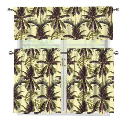Vintage Palm Tree Pattern Print 3 Piece Kitchen Curtains