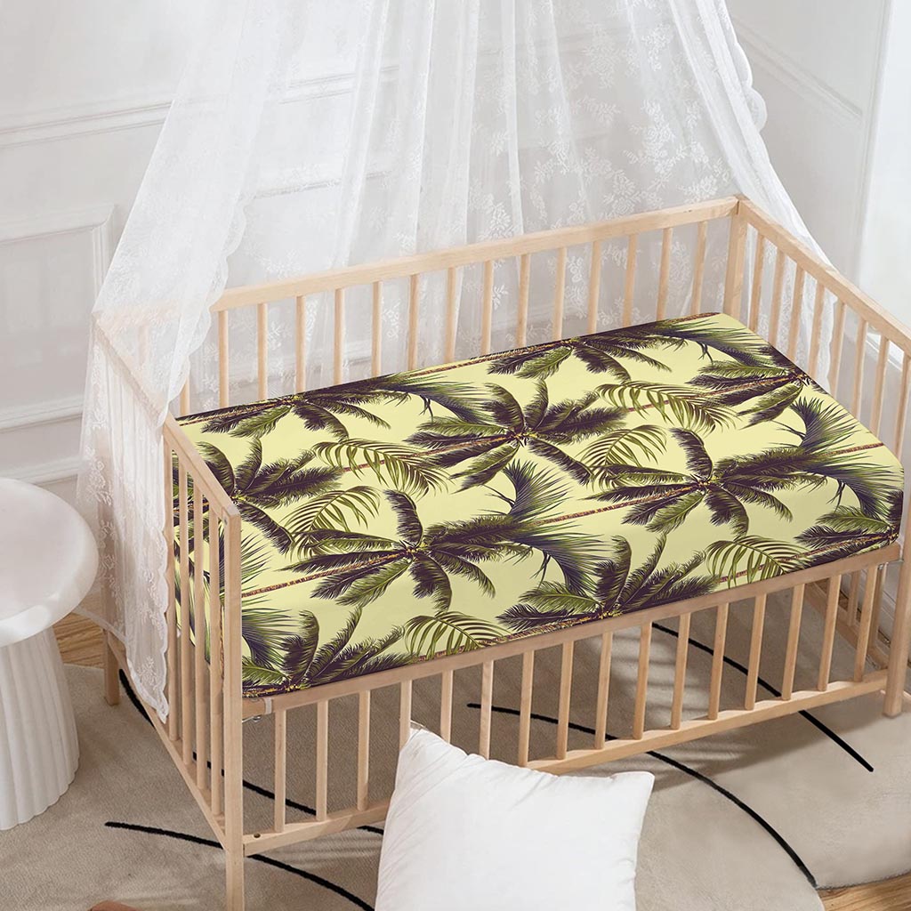 Vintage Palm Tree Pattern Print Baby Crib Sheet