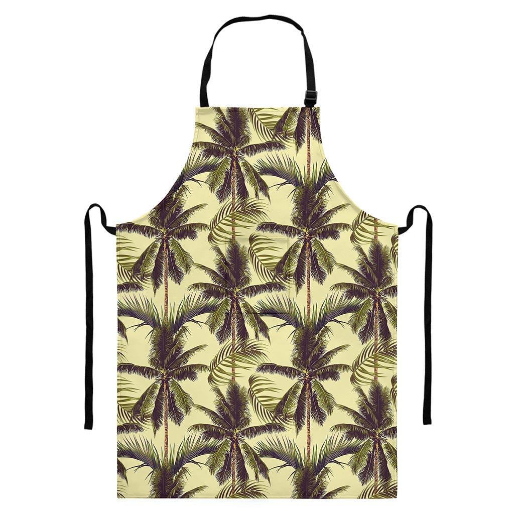 Vintage Palm Tree Pattern Print Bib Apron With Pocket