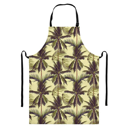 Vintage Palm Tree Pattern Print Bib Apron With Pocket
