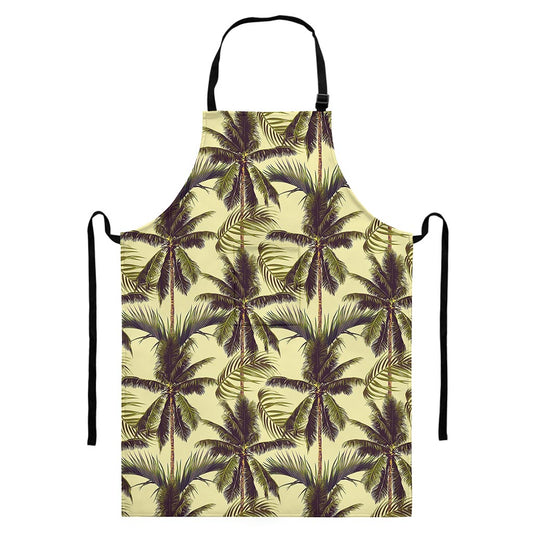 Vintage Palm Tree Pattern Print Bib Apron With Pocket