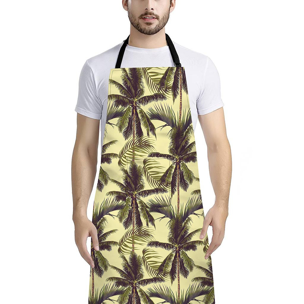 Vintage Palm Tree Pattern Print Bib Apron With Pocket