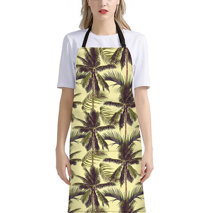 Vintage Palm Tree Pattern Print Bib Apron With Pocket