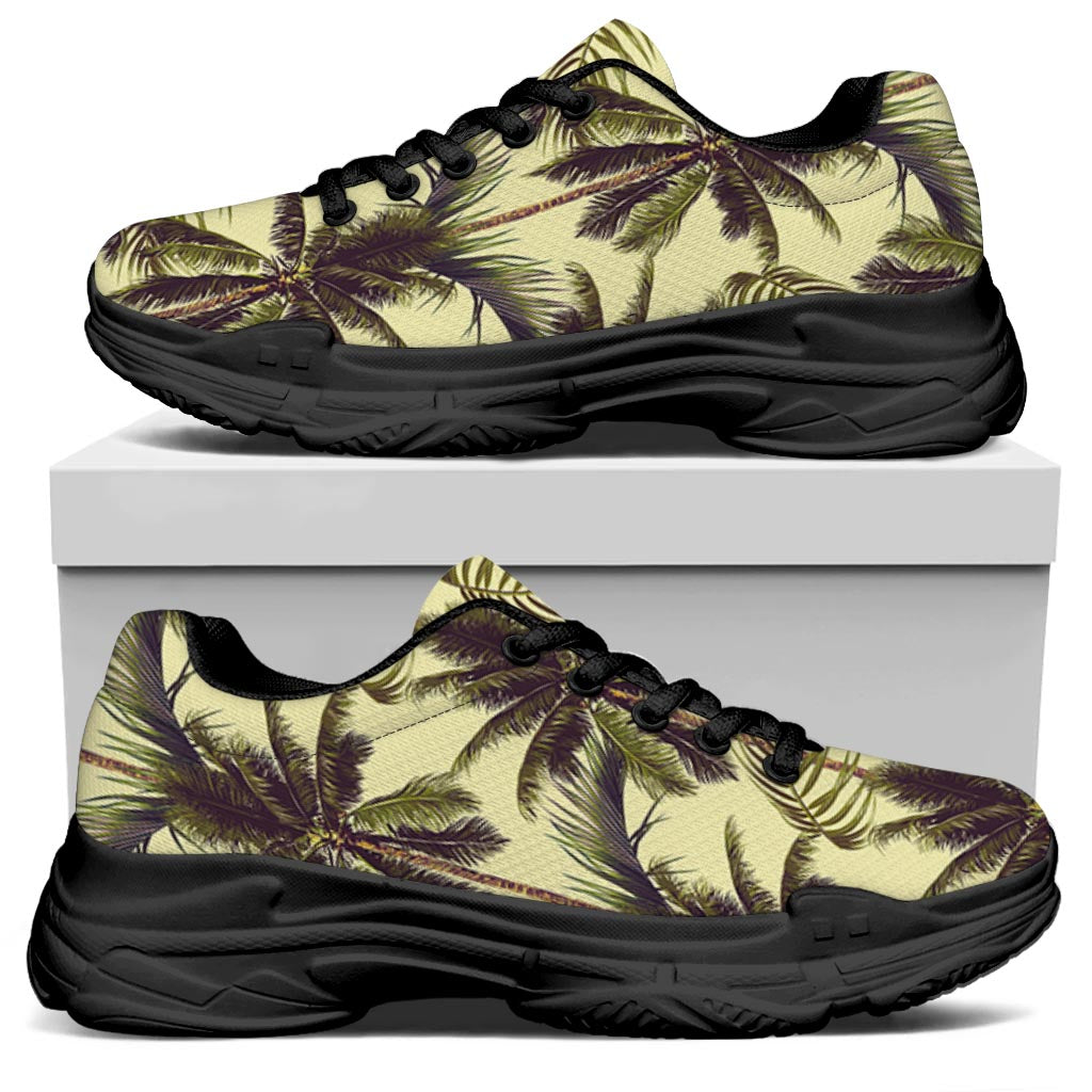 Vintage Palm Tree Pattern Print Black Chunky Shoes