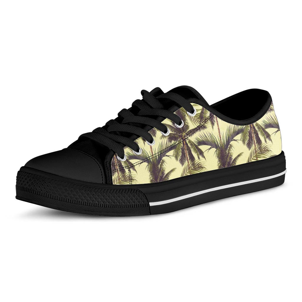 Vintage Palm Tree Pattern Print Black Low Top Sneakers