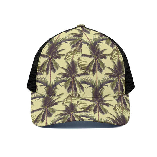 Vintage Palm Tree Pattern Print Black Mesh Trucker Cap