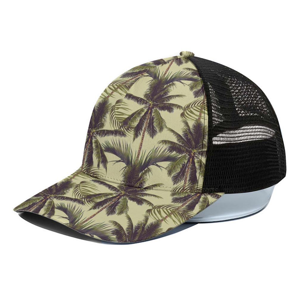 Vintage Palm Tree Pattern Print Black Mesh Trucker Cap