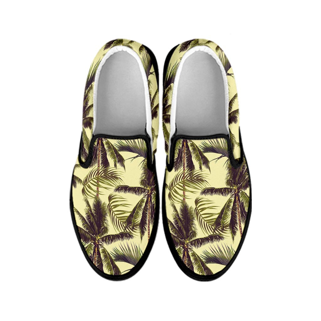 Vintage Palm Tree Pattern Print Black Slip On Sneakers