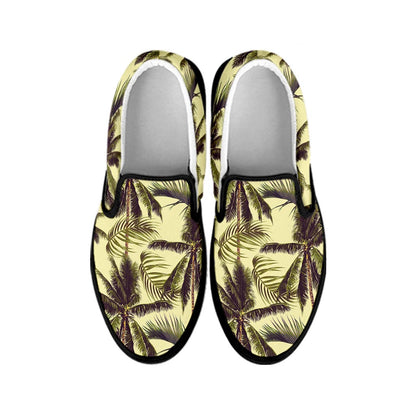 Vintage Palm Tree Pattern Print Black Slip On Sneakers