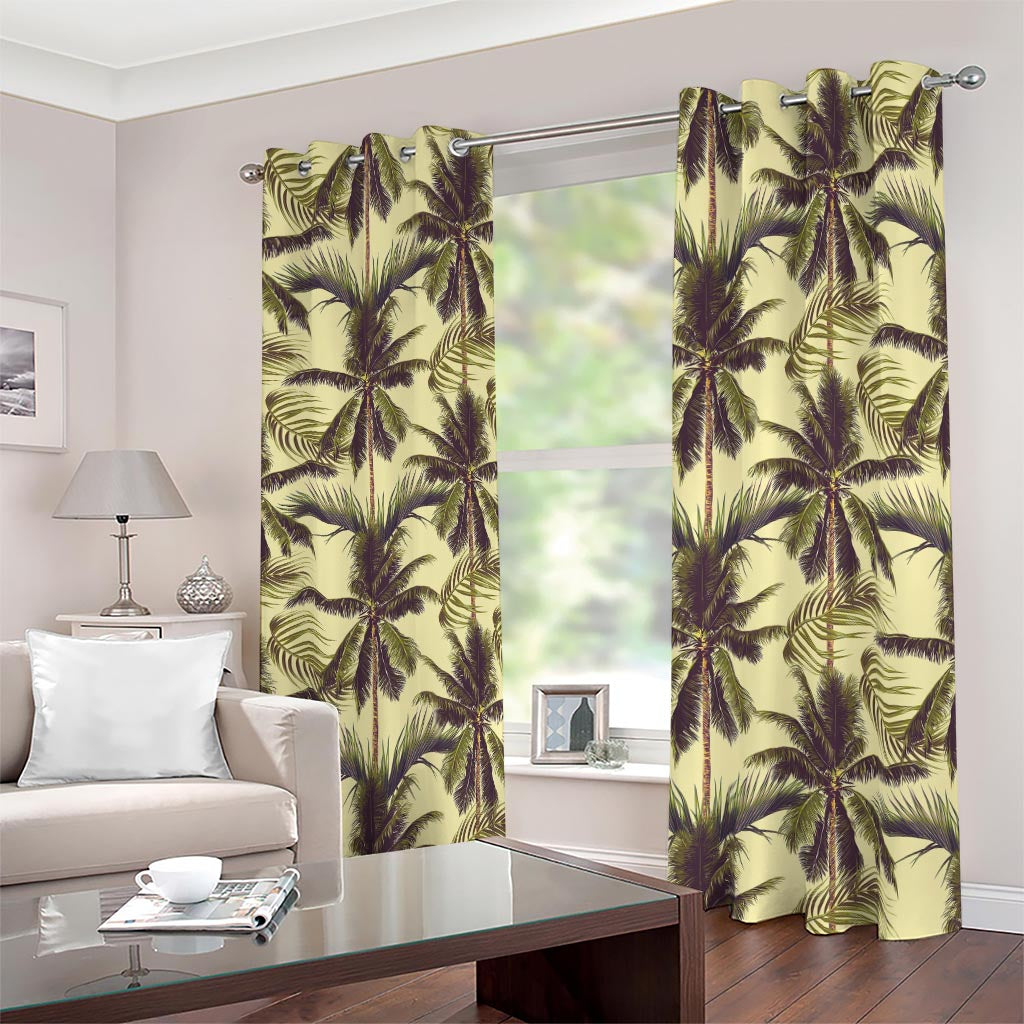 Vintage Palm Tree Pattern Print Blackout Grommet Curtains