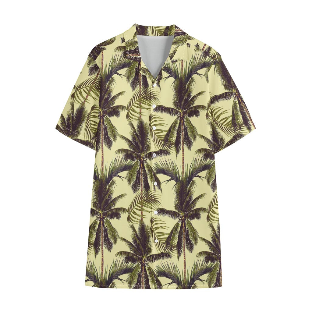 Vintage Palm Tree Pattern Print Cotton Hawaiian Shirt