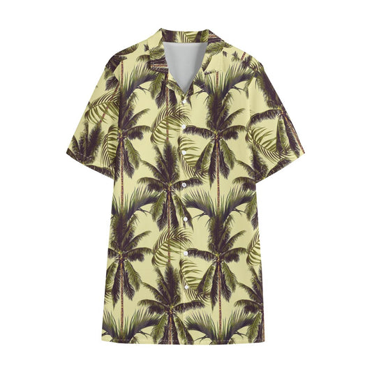 Vintage Palm Tree Pattern Print Cotton Hawaiian Shirt