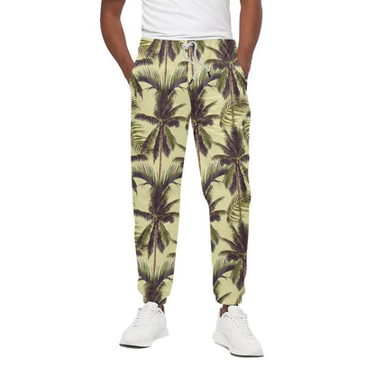Vintage Palm Tree Pattern Print Cotton Pants