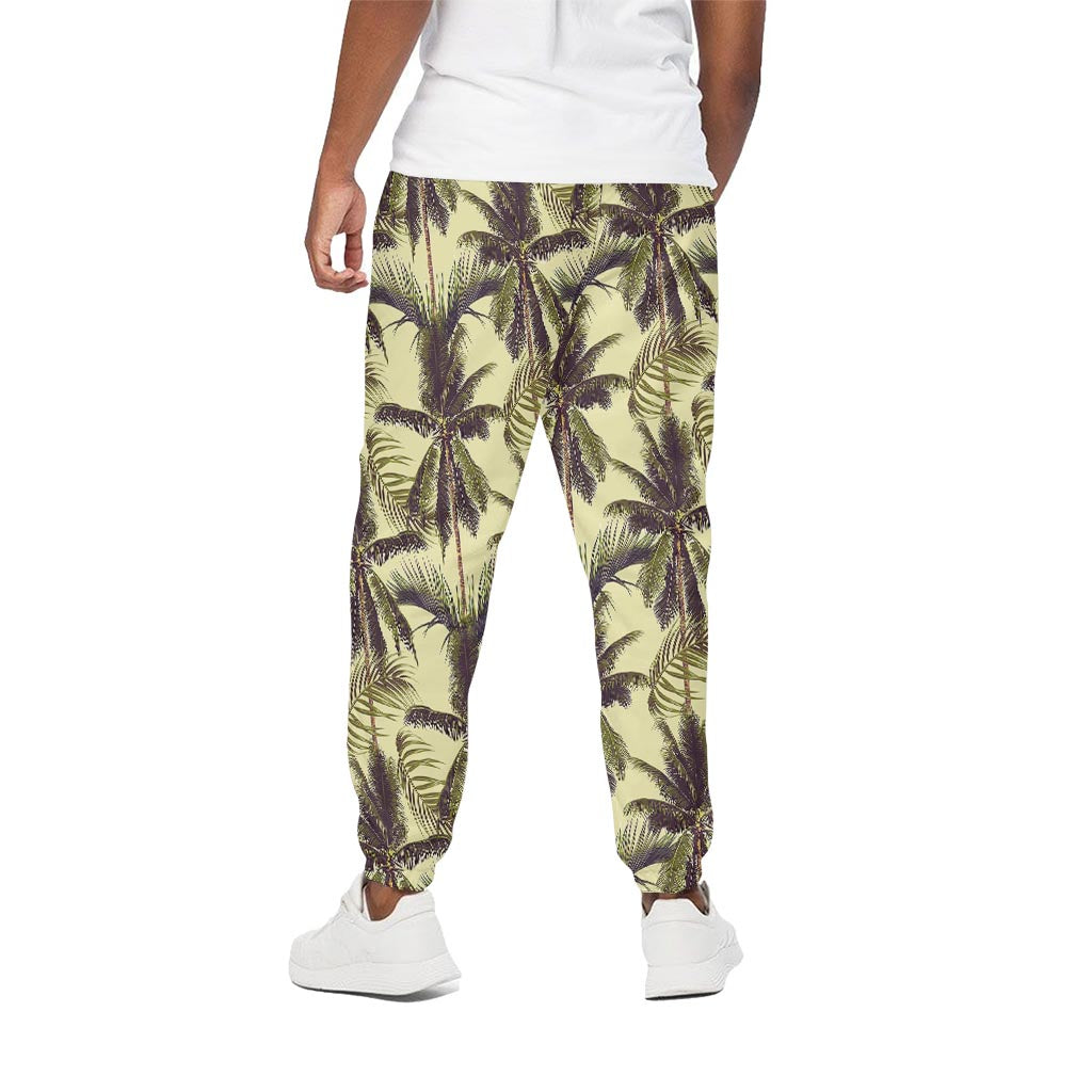 Vintage Palm Tree Pattern Print Cotton Pants