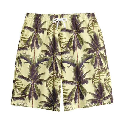 Vintage Palm Tree Pattern Print Cotton Shorts