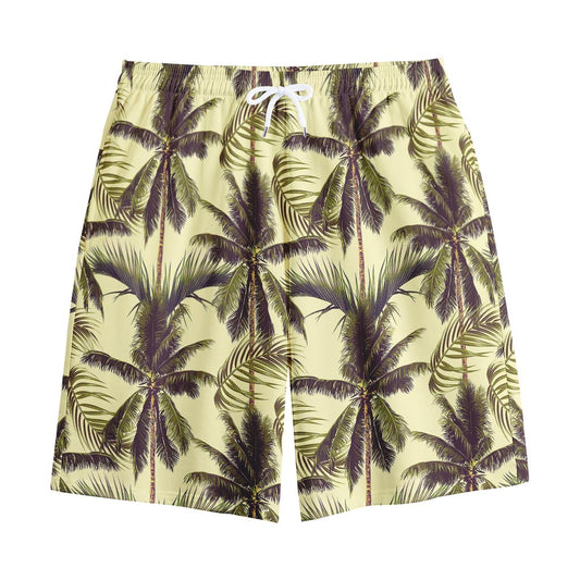 Vintage Palm Tree Pattern Print Cotton Shorts