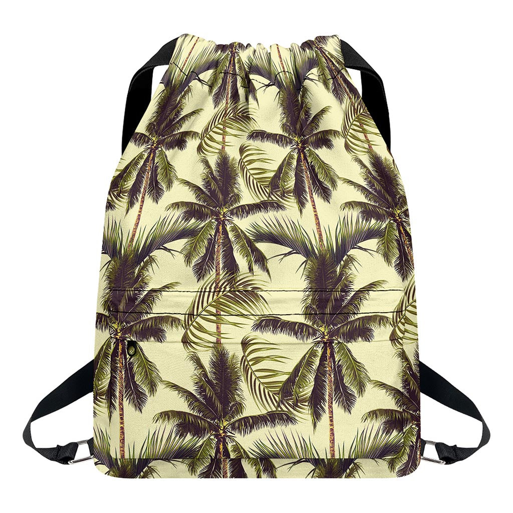 Vintage Palm Tree Pattern Print Drawstring Backpack