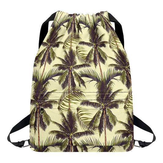 Vintage Palm Tree Pattern Print Drawstring Backpack