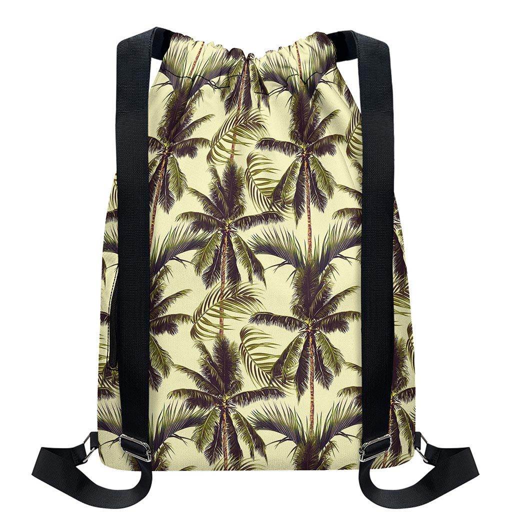 Vintage Palm Tree Pattern Print Drawstring Backpack