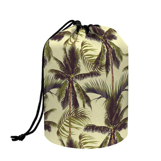 Vintage Palm Tree Pattern Print Drawstring Makeup Bag